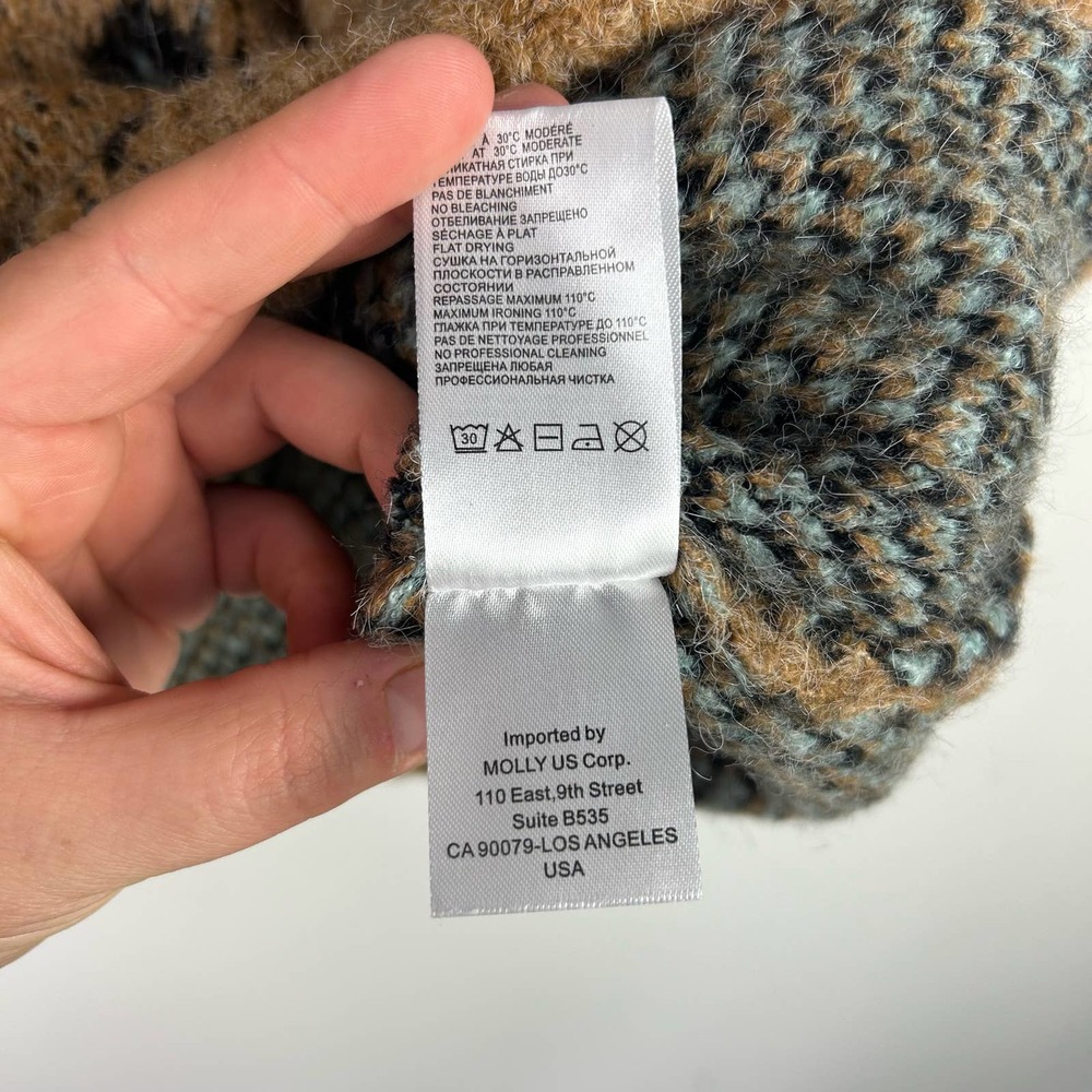 Molly Bracken Chunky Tan Mint Blue Leopard Print Sweater Size XS/S - Picture 6 of 6